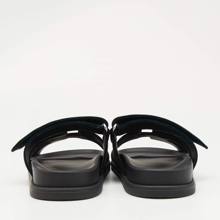 Hermes Black/Green Velvet Chypre Sandals Size 37