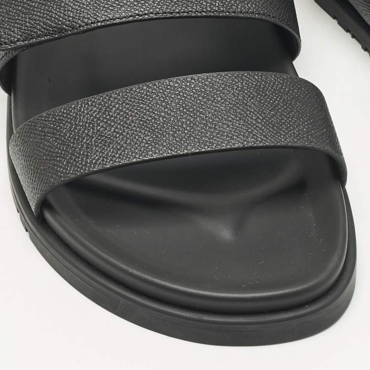 Hermès Black Leather Jackson Sandals Size 45