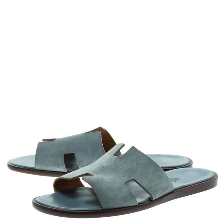Hermes Teal Suede Izmir Sandals Size 44