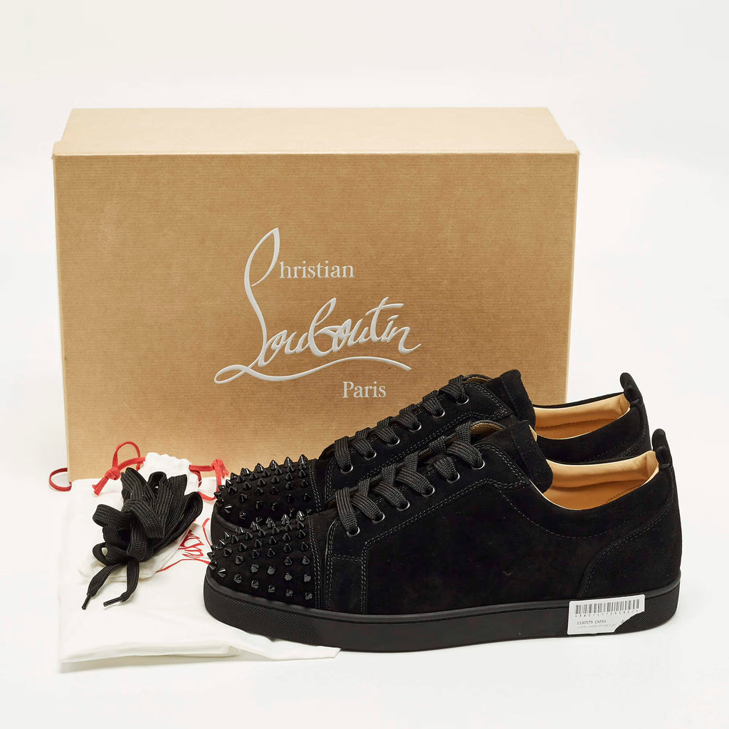 Christian Louboutin Louis Junior Spikes Size 44.5 Black Suede Low Top Sneakers
