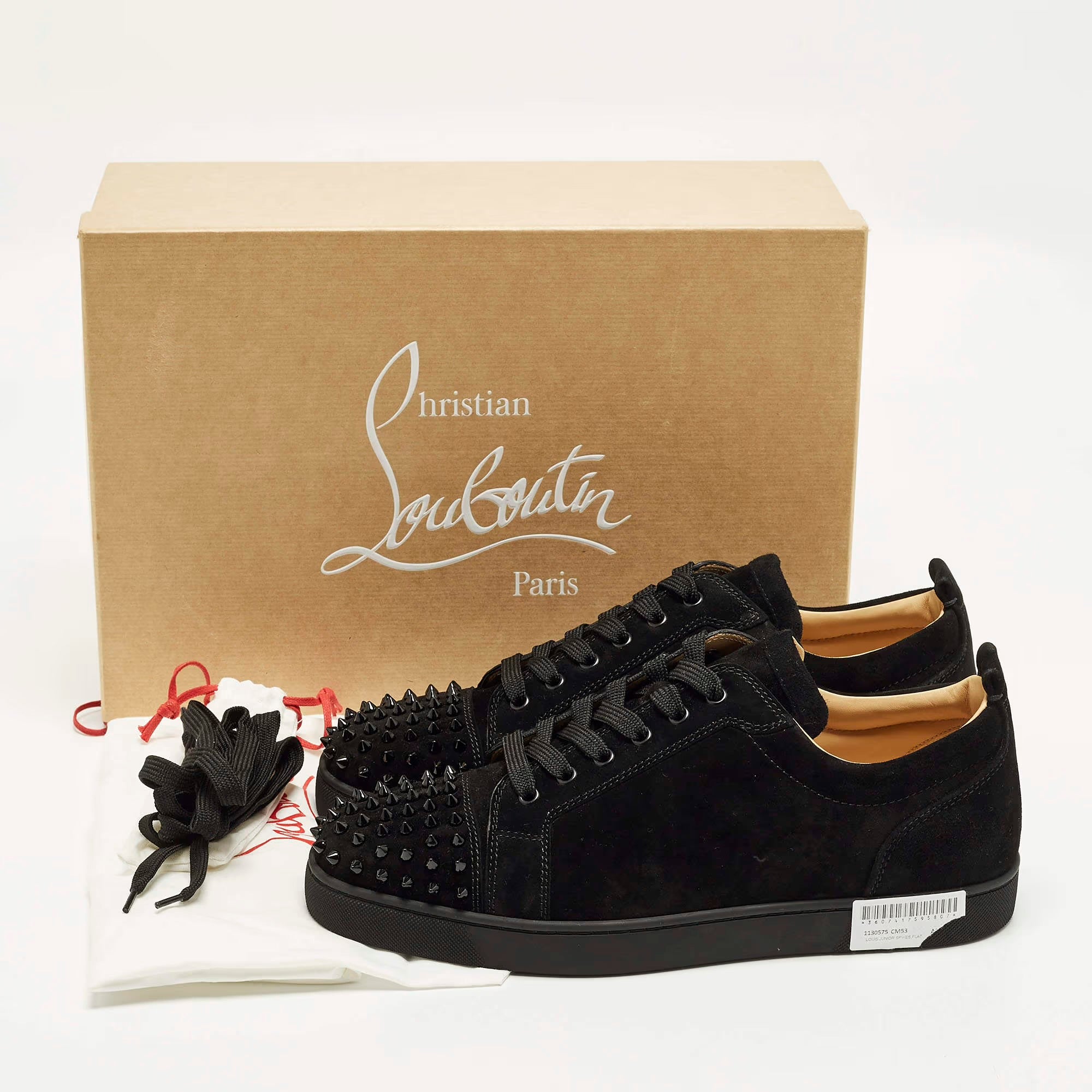 Christian Louboutin Louis Junior Spikes Size 44.5 Black Suede Low Top Sneakers