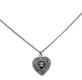Chanel Blue CC Pearl Enamel Heart Pendant Necklace