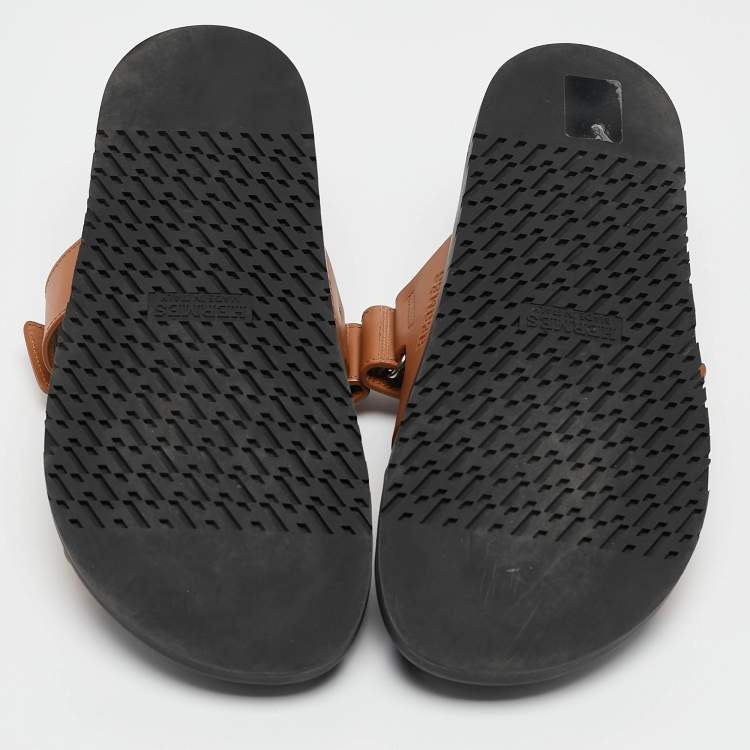 Hermès Brown Leather Chypre Sandals Size 39