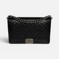CHANEL BLACK LAMBSKIN LEATHER LARGE BOY BAG WITH RHW