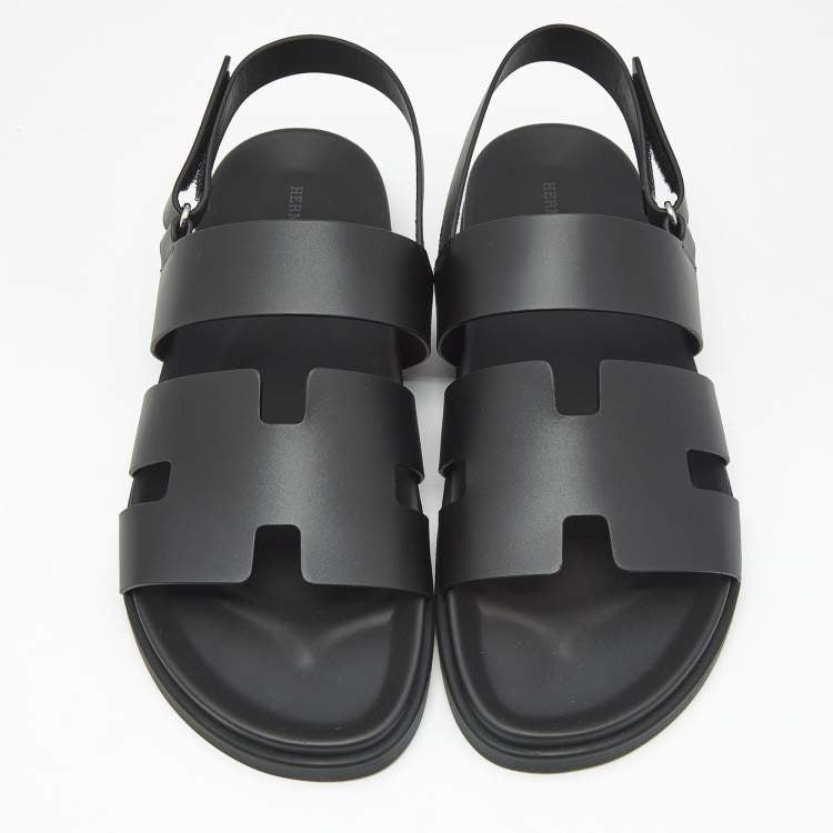 Hermes Black Leather Genius Flat Sandals Size 46