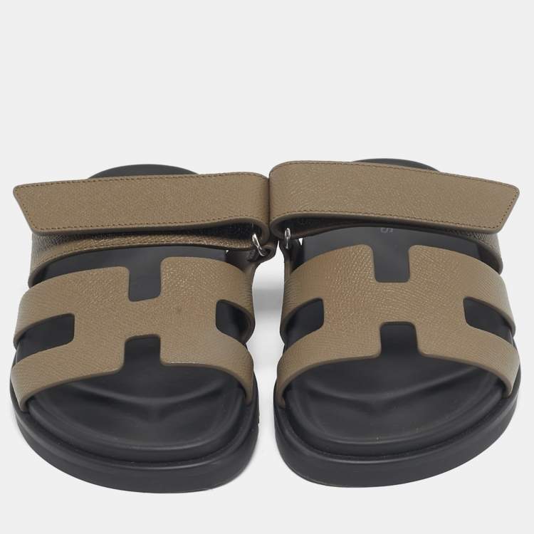 Hermes Green Leather Chypre Slide Sandals Size 34