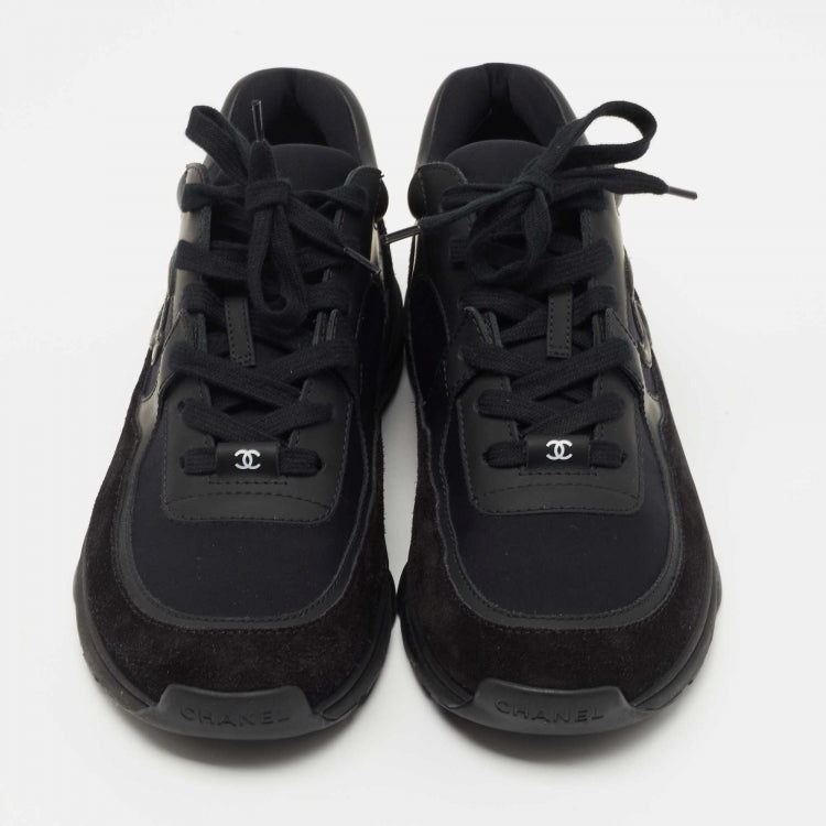 Chanel Black Suede and Fabric CC Logo Sneakers Size 40
