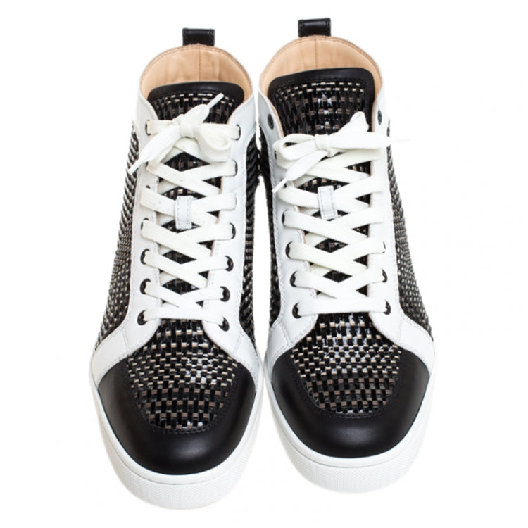 Christian Louboutin Black/White Leather Rantus High Top Sneakers Size 44
