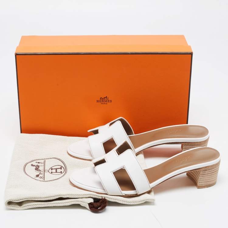 Hermes White Leather Oasis Slide Sandals Size 36.5