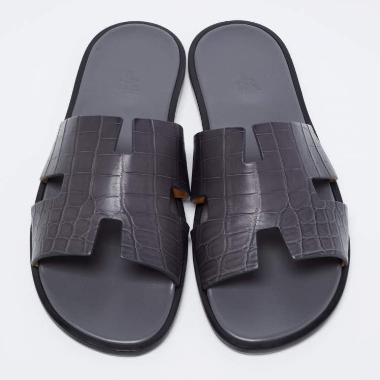 Hermès Grey Crocodile Leather Izmir Flats Size 45