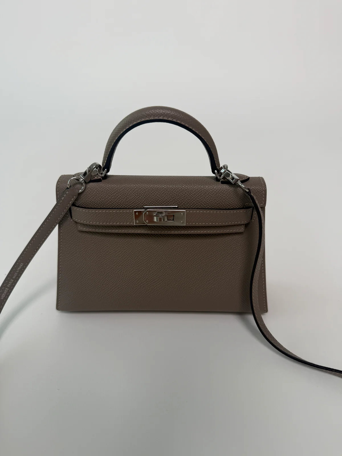 HERMÉS MINI KELLY GRIS ASPHALT IN EPSOM LEATHER WITH PHW