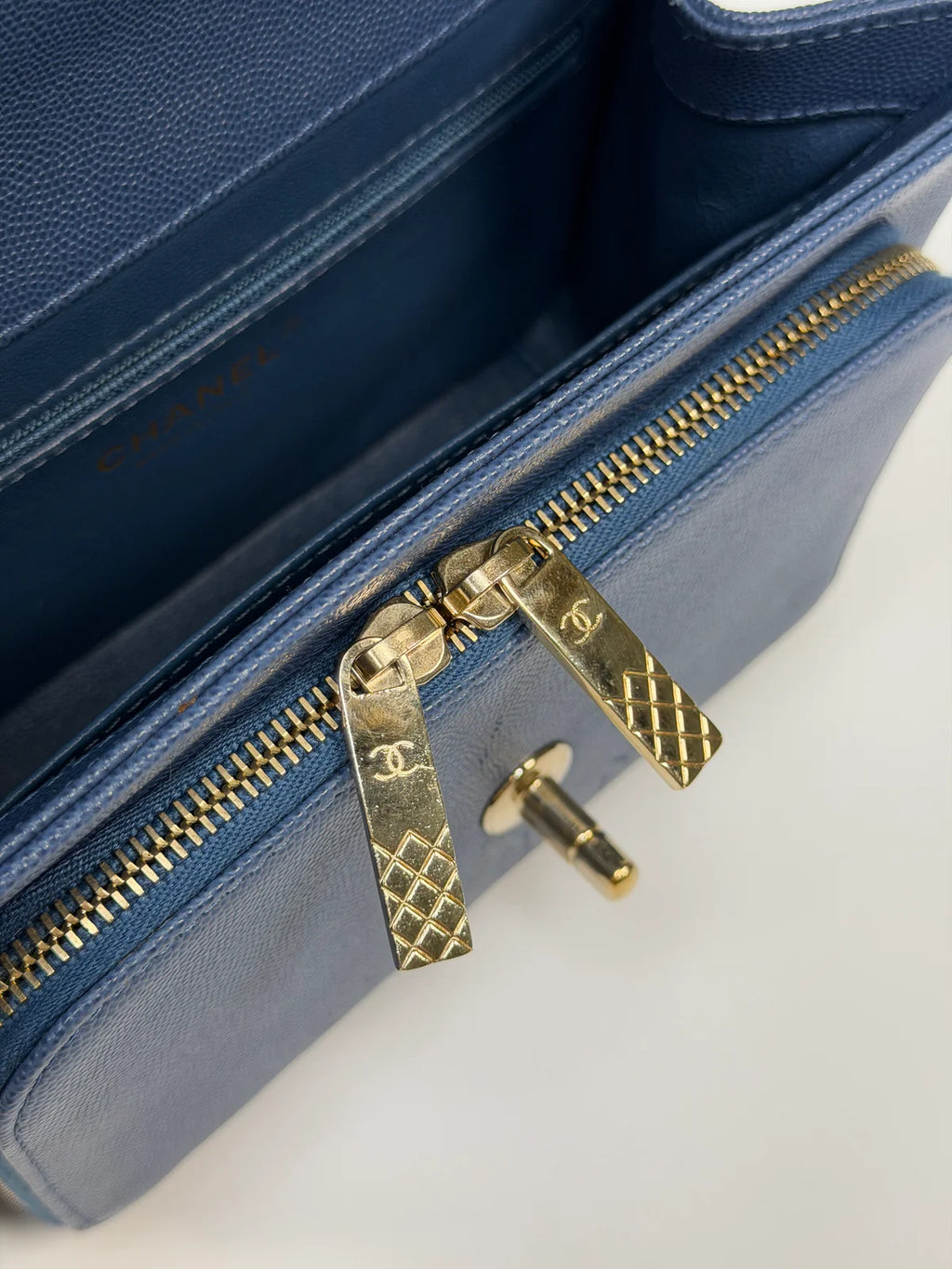 CHANEL MEDIUM BUSINESS AFFINITY BAG IN BLUE CAVIAR WITH GOLD HARDWARE