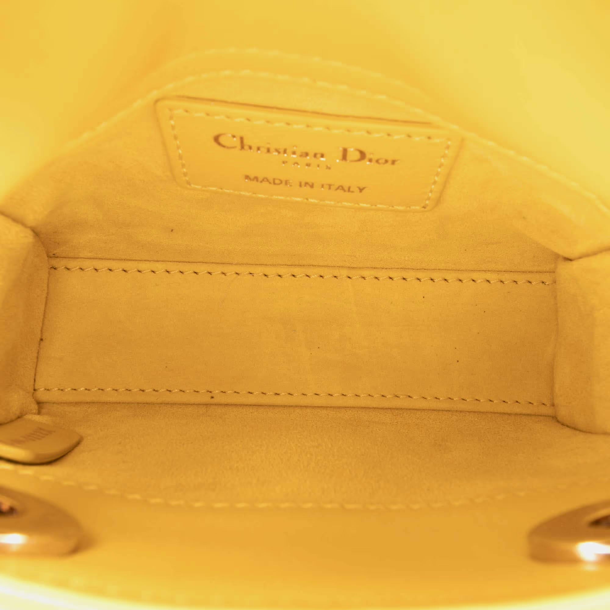 Dior Yellow Micro Lambskin Cannage Lady Dior