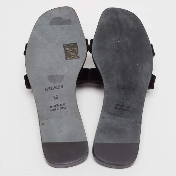 Hermes Black Fur Oran Sandals Size 36