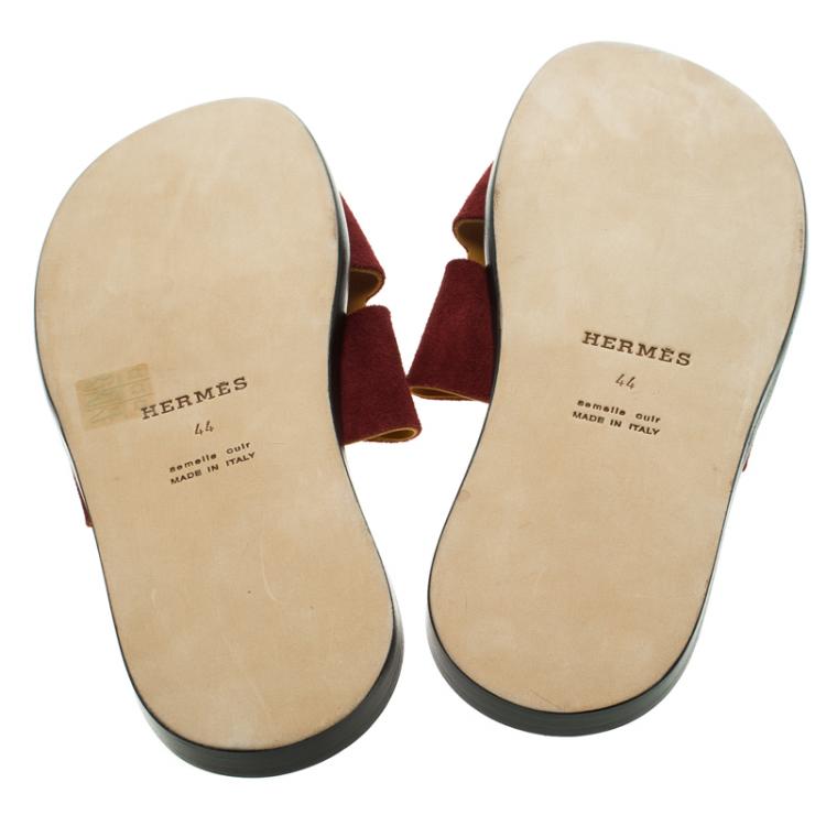 Hermes Maroon Suede Izmir Sandals Size 44