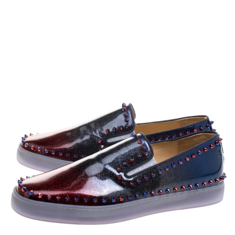 Christian Louboutin Ombrè Glitter Patent Leather Spike Pik Boat Slip On Sneakers Size 43.5