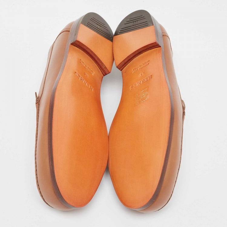 Hermès Brown Leather Slip On Loafers Size 44