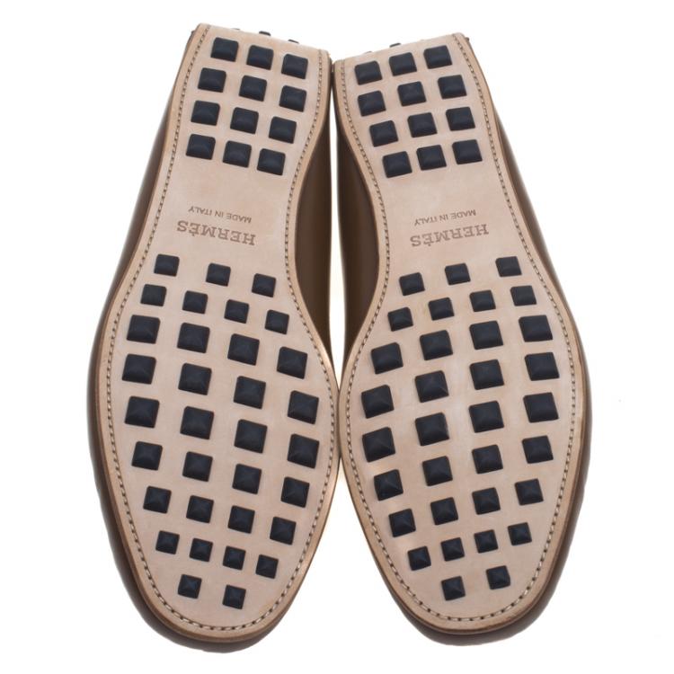 Hermes Brown Leather Leonard Tassel Moccasins Size 44