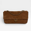 CHANEL MAXI FLAP IN TAN SUEDE WITH GOLD HARDWARE