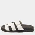 Hermes Chypre Size 37.5 White Leather Flat Slide