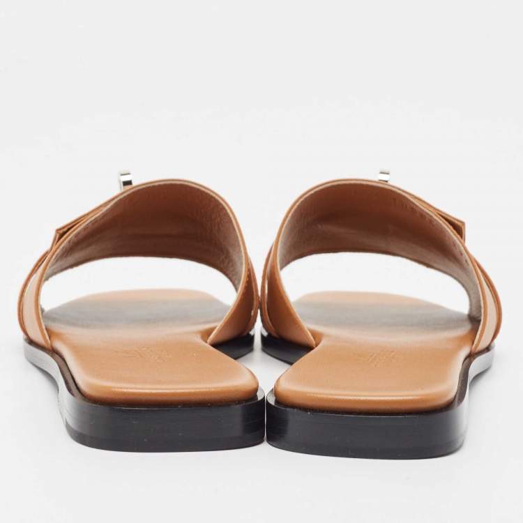 Hermes Tan Leather Giulia Flat Sandal Size 36