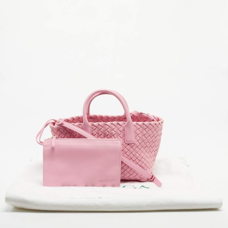 Bottega Veneta Cabat Mini Pink Intrecciato Leather Tote