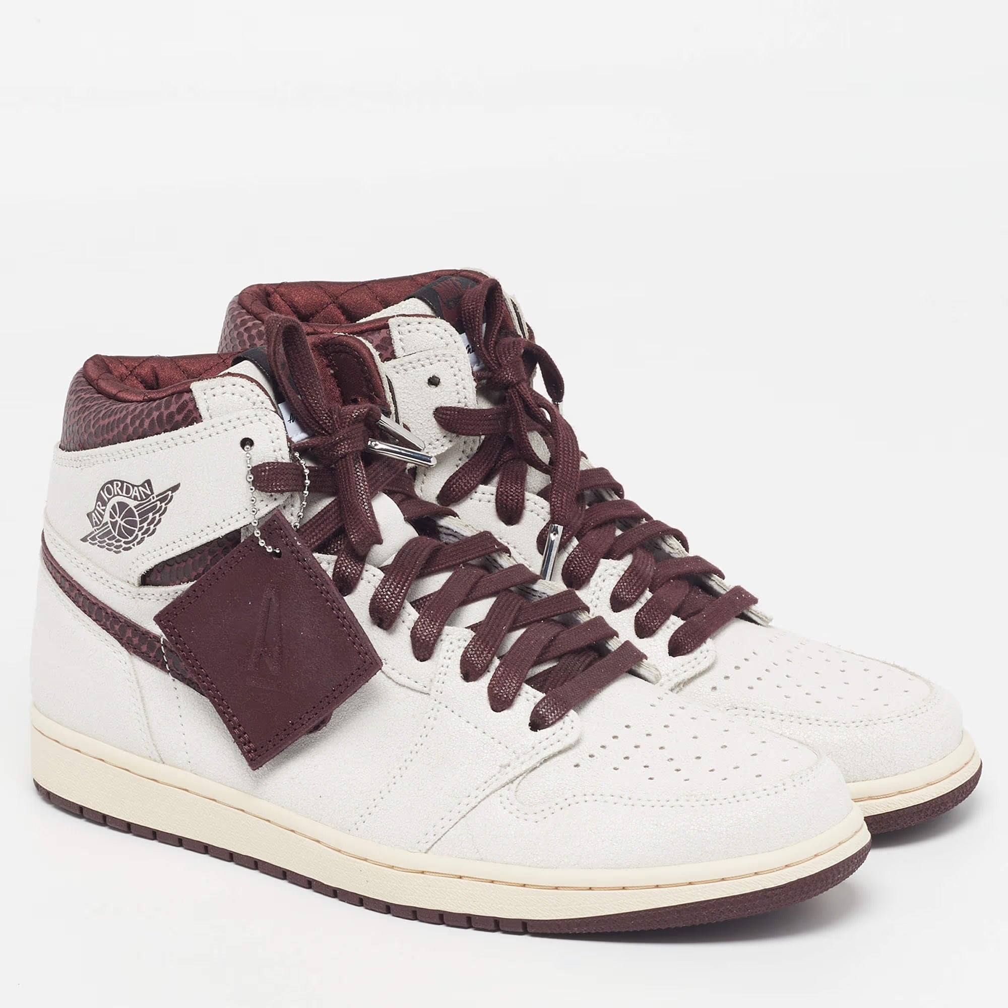 Air Jordans Jordan 1 Retro OG A Ma Maniére Size 44 White/Burgundy Cracked Leather High Top Sneakers