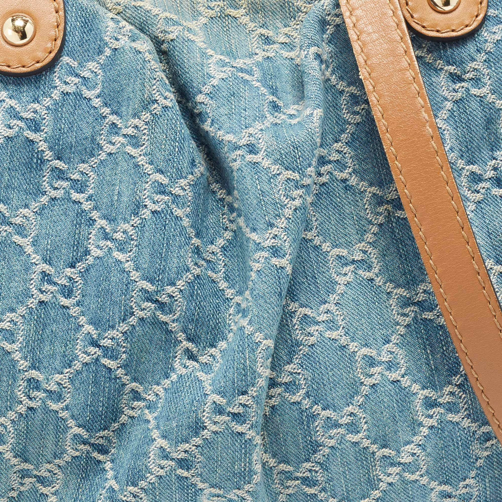 Gucci Sukey Medium Blue/Tan GG Denim Satchel