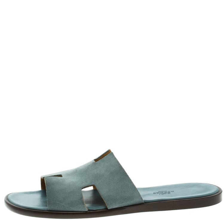 Hermes Teal Suede Izmir Sandals Size 44