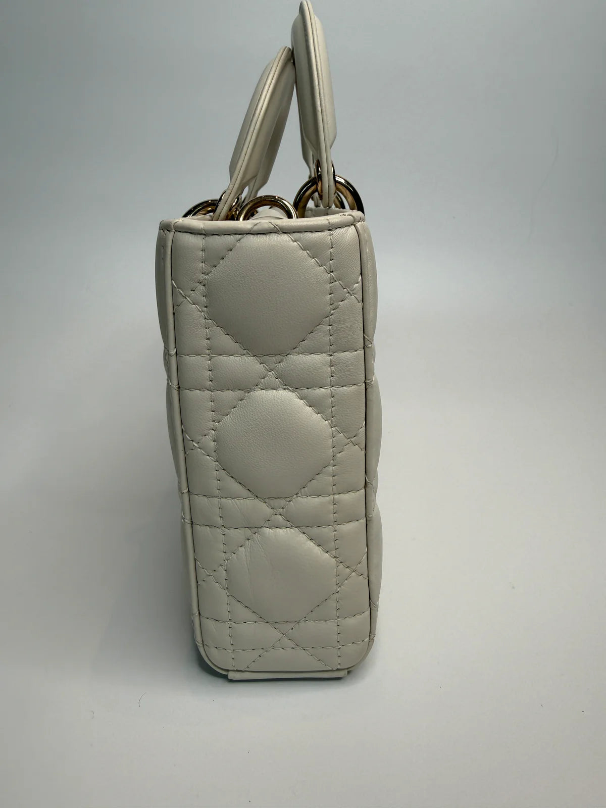 CHRISTIAN DIOR MEDIUM D-JOY BAG IN LATTE WITH PALE GOLD HARDWARE