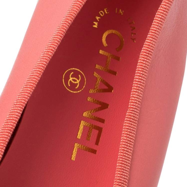 Chanel Coral Pink Leather CC Cap Toe Bow Ballet Flats Size 40