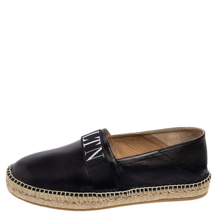 Valentino Black Leather VLTN Slip On Espadrille Flats Size EU 43.5