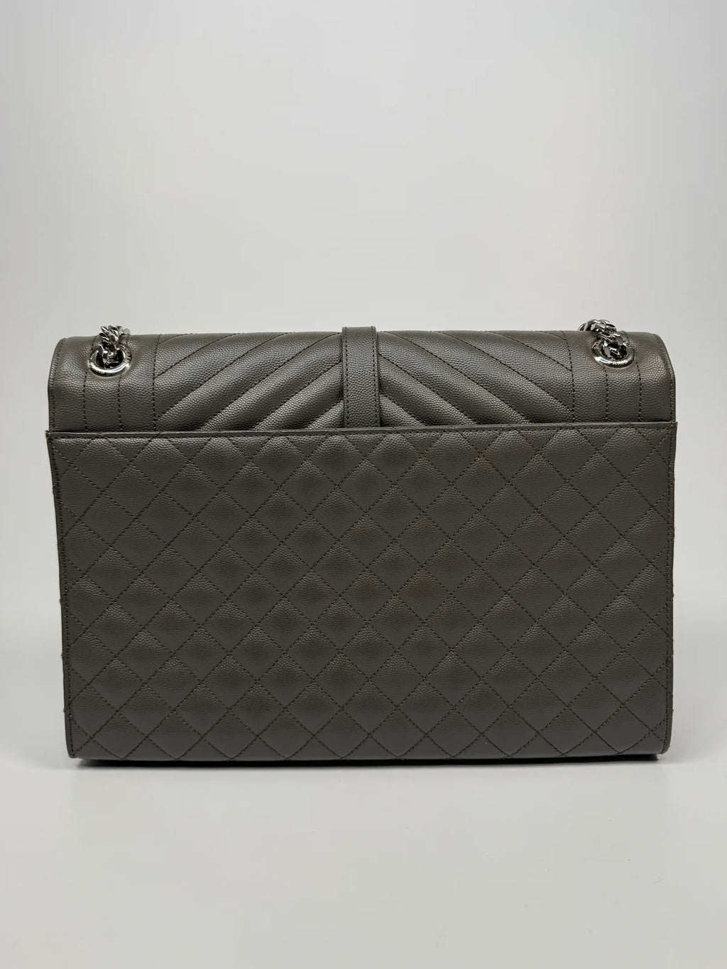 SAINT LAURENT LARGE GREY GRAINED LEATHER ENVELOPE SHOULDER BAG
