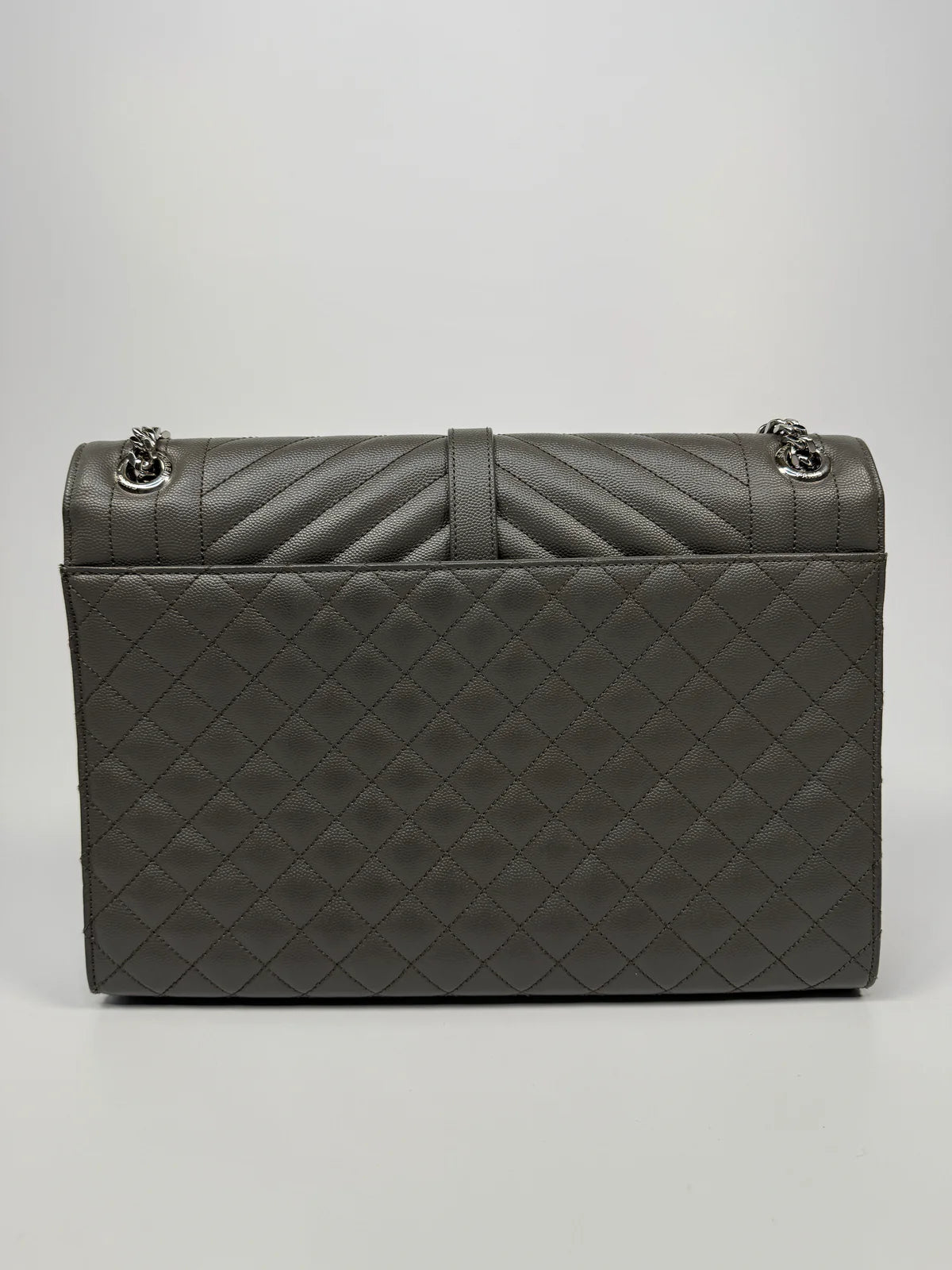 SAINT LAURENT LARGE GREY GRAINED LEATHER ENVELOPE SHOULDER BAG
