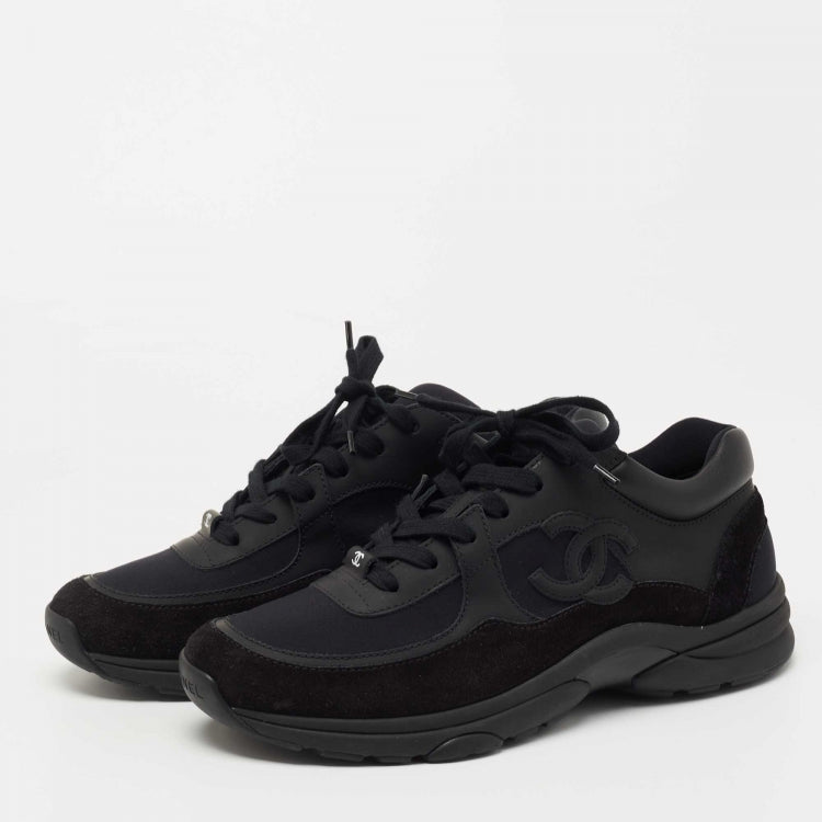 Chanel Black Suede and Fabric CC Logo Sneakers Size 40