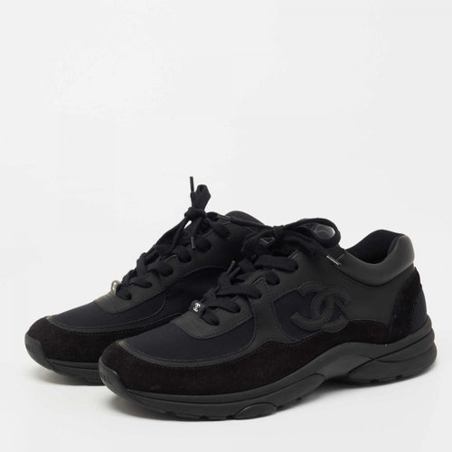 Chanel Black Suede and Fabric CC Logo Sneakers Size 40