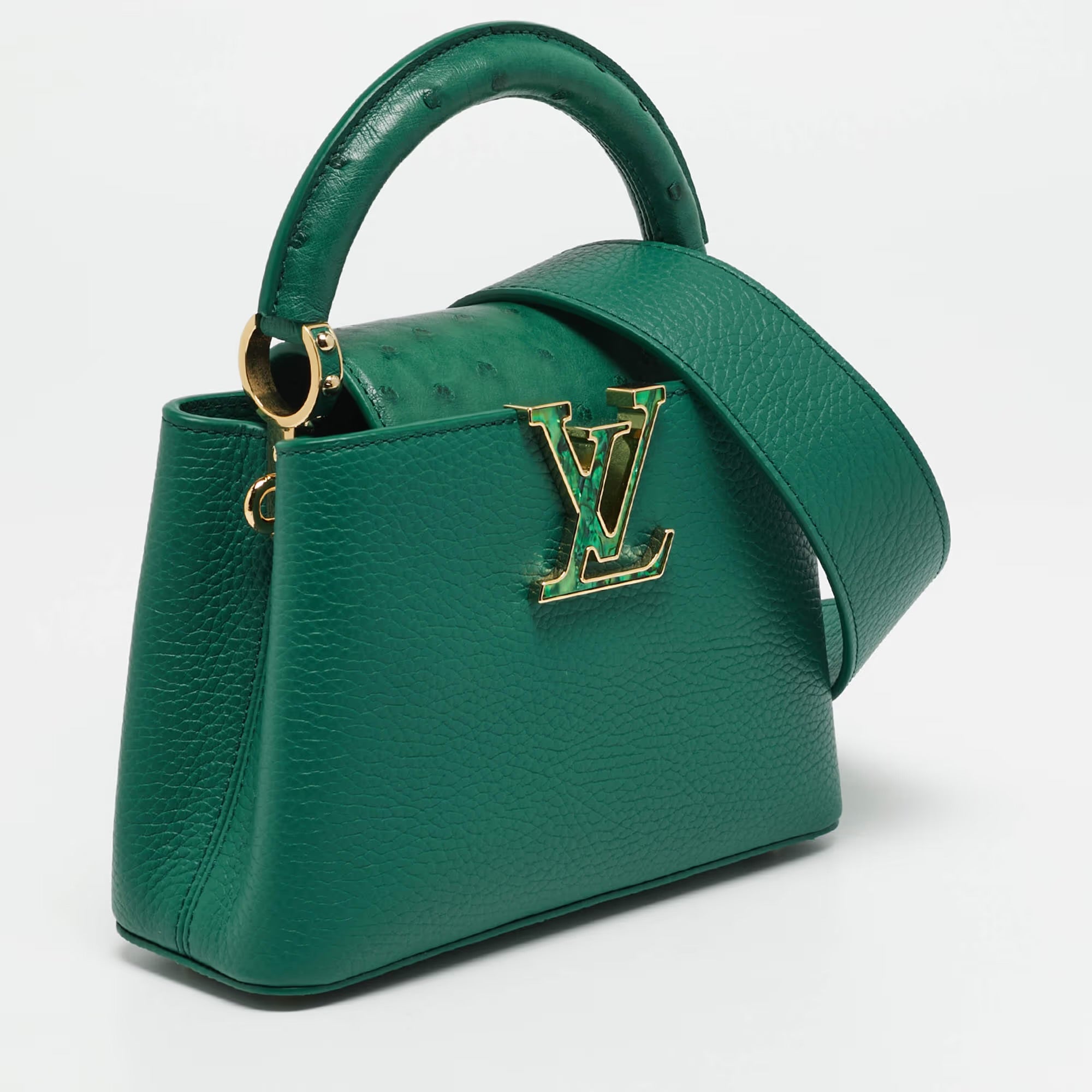 Louis Vuitton Capucines Mini Emeraude Taurillon Leather and Ostrich Top Handle Bag