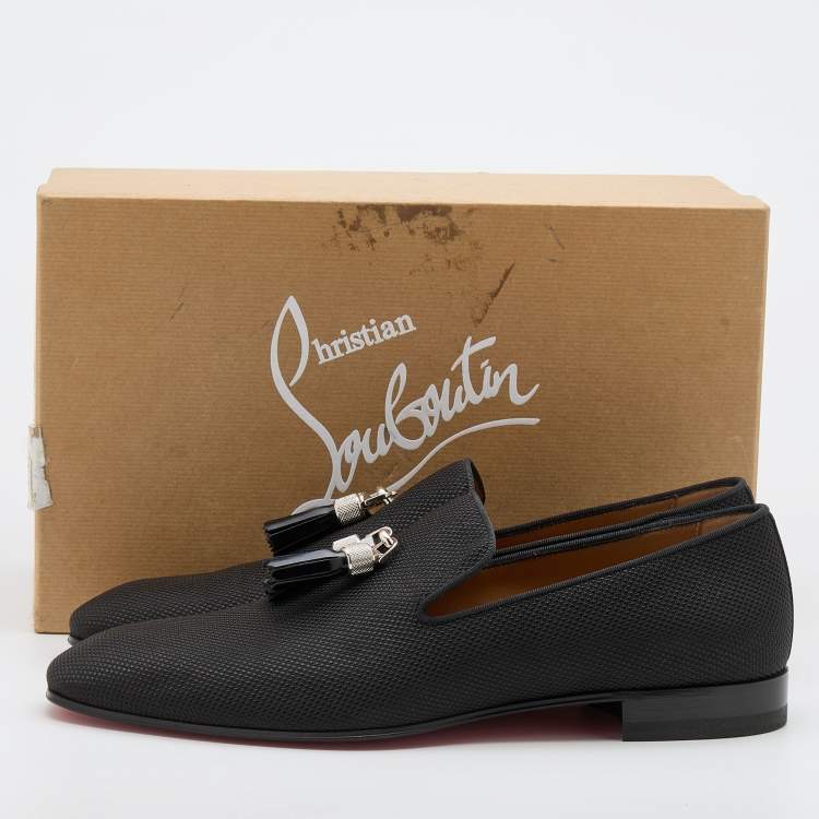 Christian Louboutin Black Nylon Rivalion Tassel Smoking Slippers Size 43