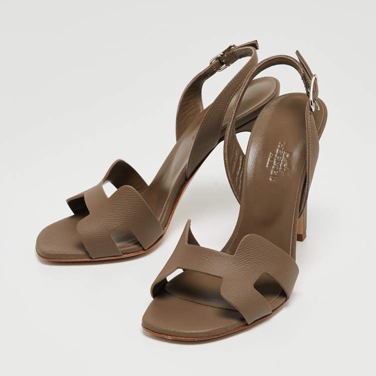 Hermes Dark Grey Leather Night Slingback Sandals Size 36