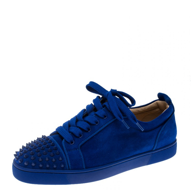 Christian Louboutin Cobalt Blue Suede Louis Junior Spikes Sneakers Size 43