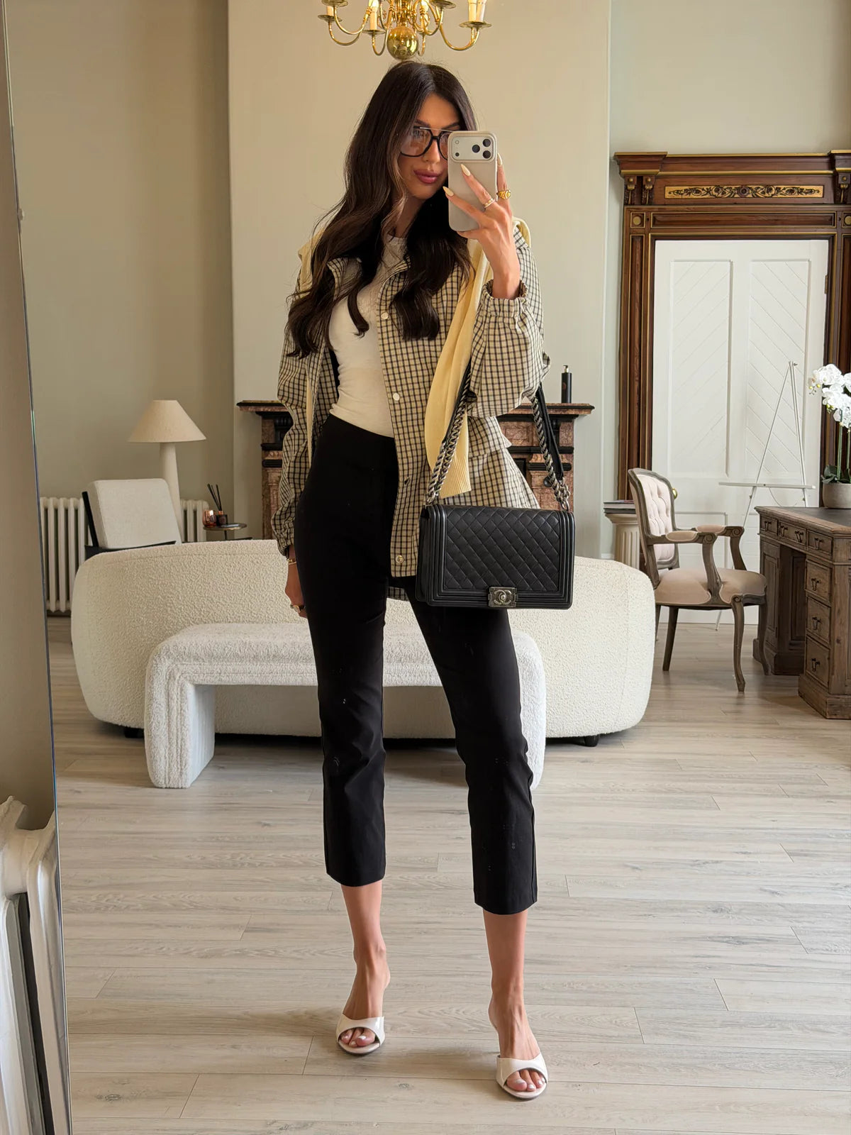 CHANEL BLACK LAMBSKIN LEATHER LARGE BOY BAG WITH RHW
