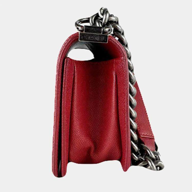 Chanel Boy Red Caviar Leather Shoulder Bag