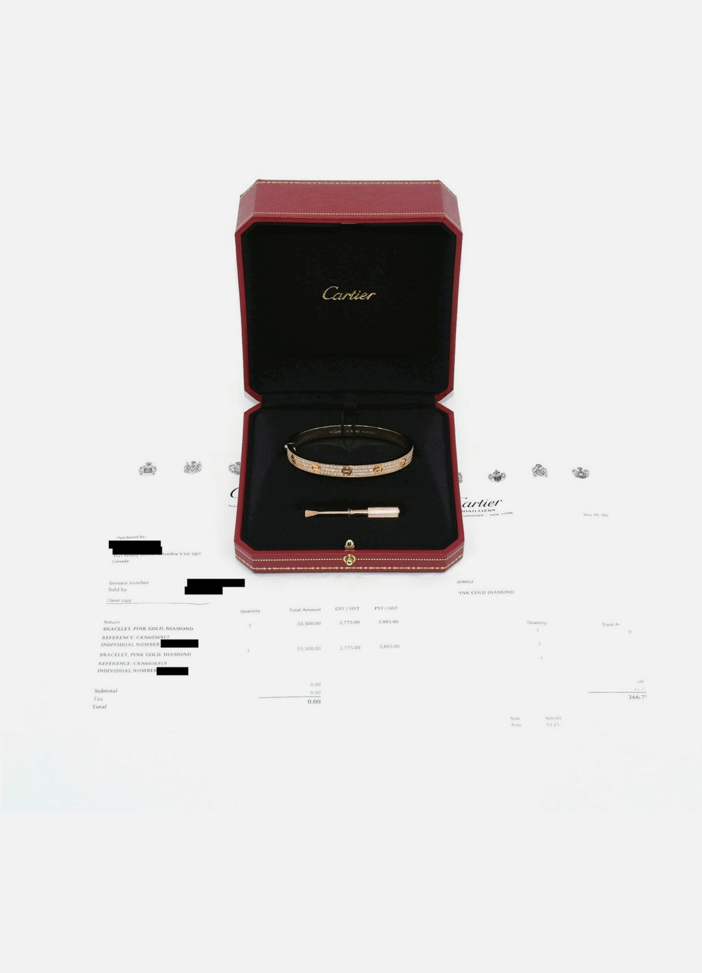 Cartier Diamond Pave 18K Rose Gold Love Bracelet Size 19