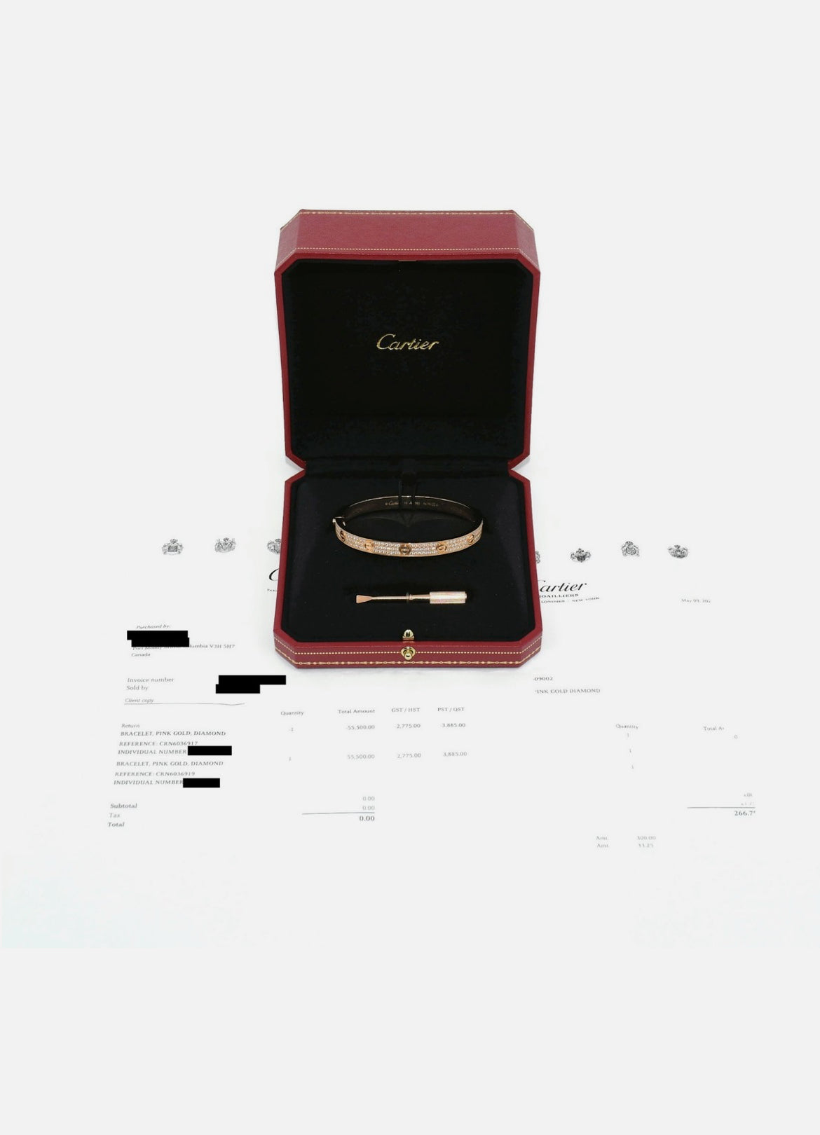 Cartier Diamond Pave 18K Rose Gold Love Bracelet Size 19