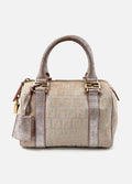 FENDI Mini Boston Bag Zucchino Canvas Leather Pink Beige Silver Purse