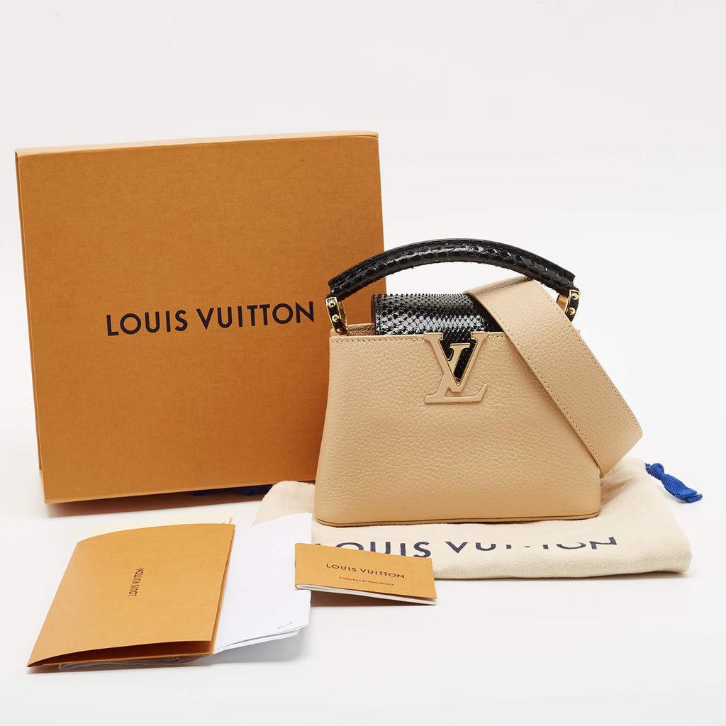 Louis Vuitton Capucines Mini Beige/Black Leather and Python Top Handle Bag