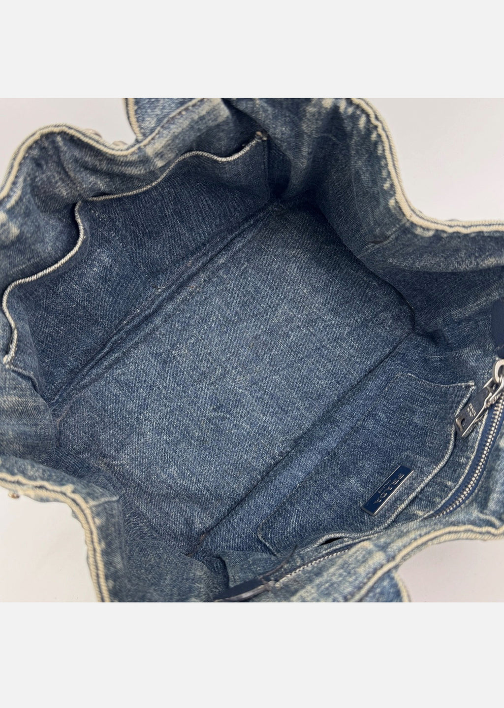 PRADA Canapa Tote Bag Bijoux Rhinestones Studs Denim Blue Bag