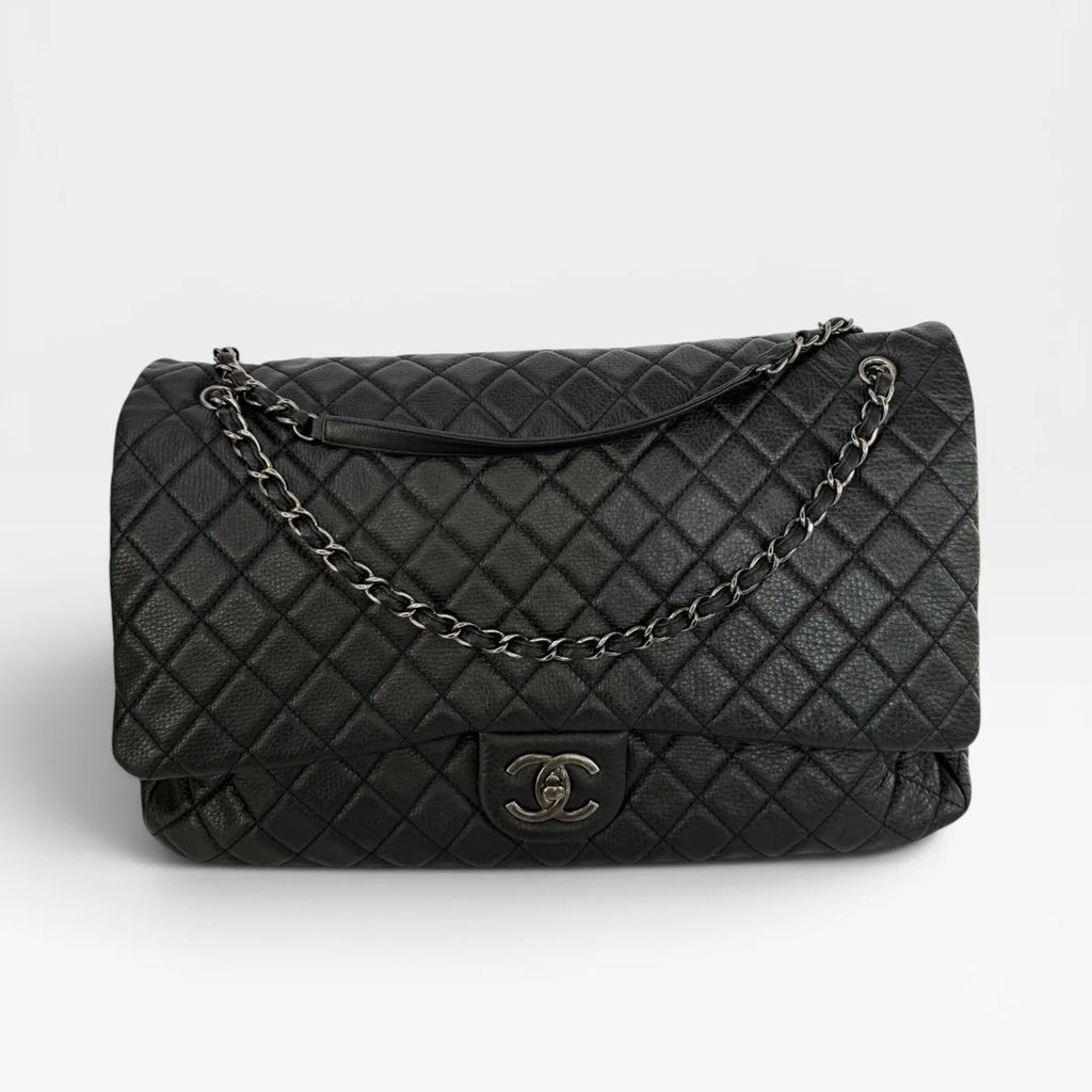 CHANEL AIRLINE XXL CLASSIC FLAP IN BLACK CALFSKIN WITH RHW