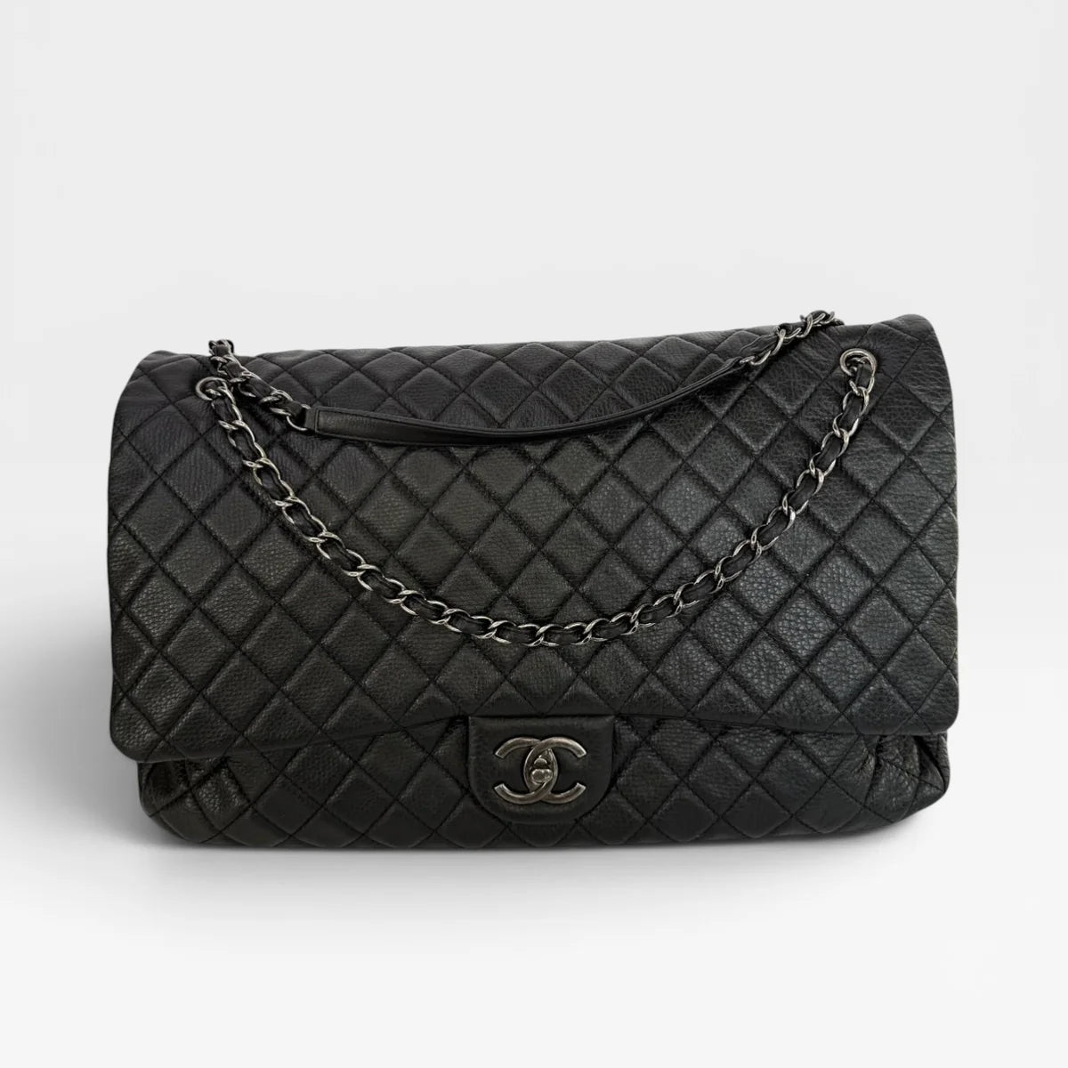 CHANEL AIRLINE XXL CLASSIC FLAP IN BLACK CALFSKIN WITH RHW