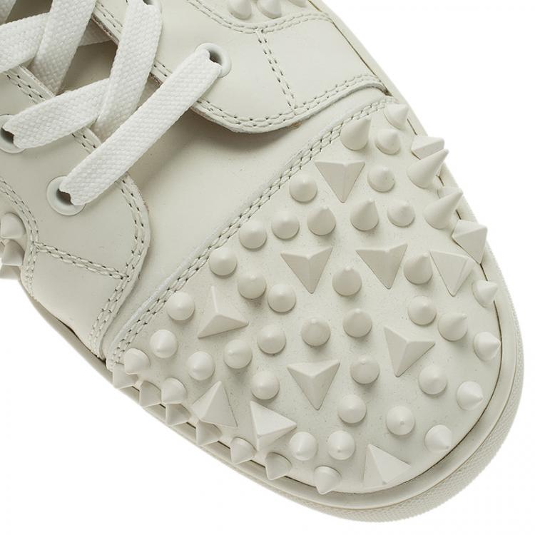 Christian Louboutin White Leather Louis Spikes Lace Up High Top Sneakers Size 43.5